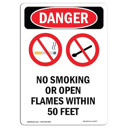 OSHA Danger Sign, No Smoking Or Open, 14in X 10in Decal